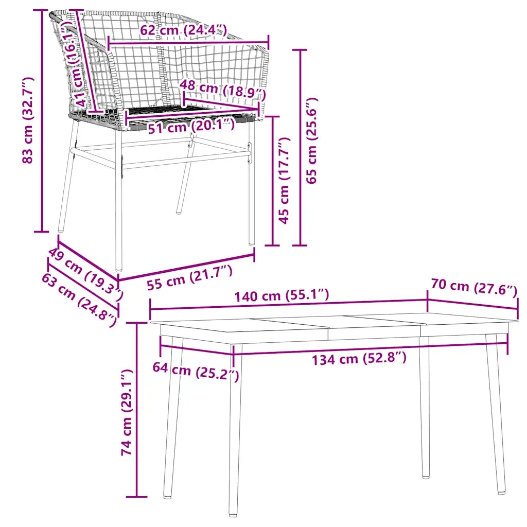 Set da Pranzo da Giardino 5pz Polyrattan Vetro 3334494