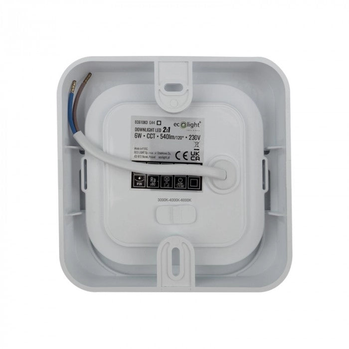 Downlight LED 6W quadrata CCT 2in1 bianca Ecolight