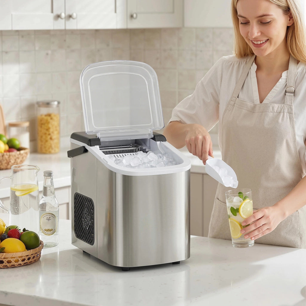 Macchina per Ghiaccio 28,3x22,6x29,9 cm Produzione 12kg in 24 Ore 9 Cubetti in 7-10 Minuti con Sistema Autopulente