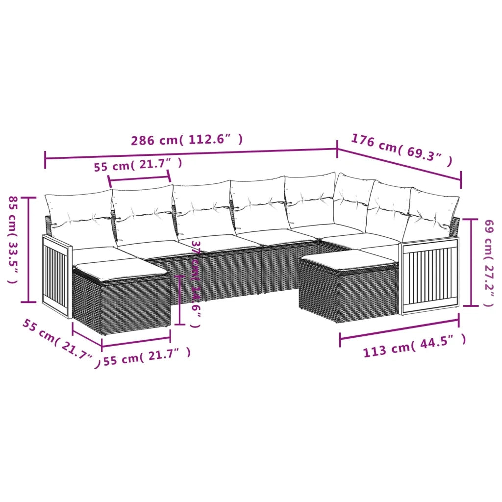 Set Divani da Giardino 9 pz con Cuscini Nero in Polyrattan 3260621