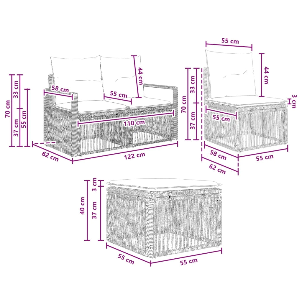 Set Divano da Giardino 7 pz Nero polyrattan 3435796