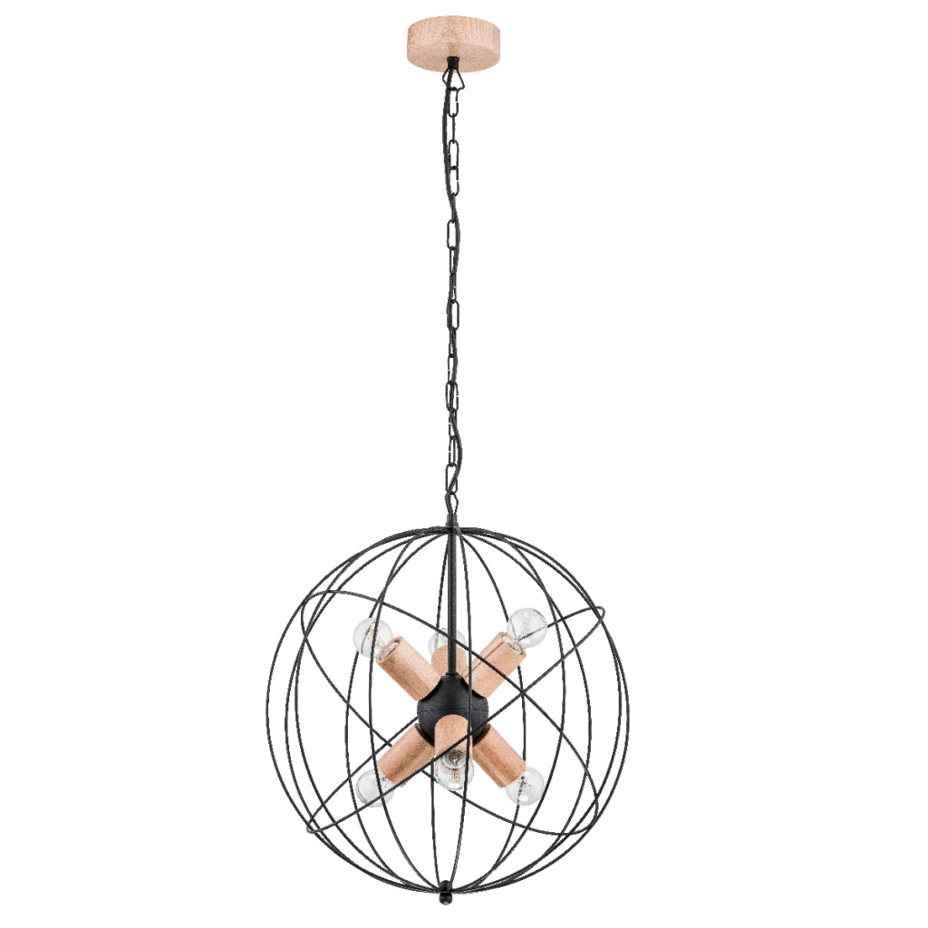 Lampada a sospensione industriale nera legno 6xE14 Campo