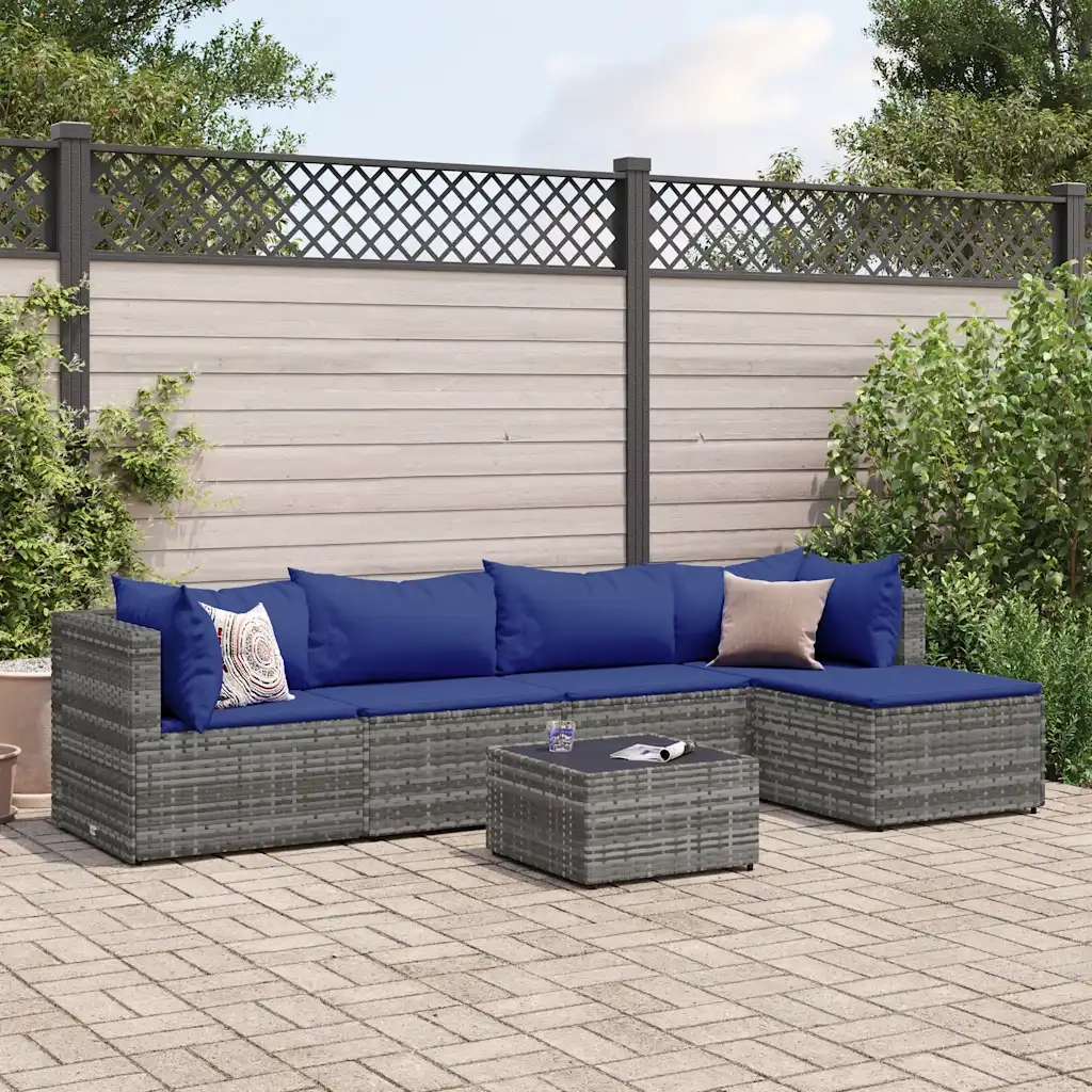 Set Divani da Giardino 6 pz con Cuscini in Polyrattan Grigio 3308071