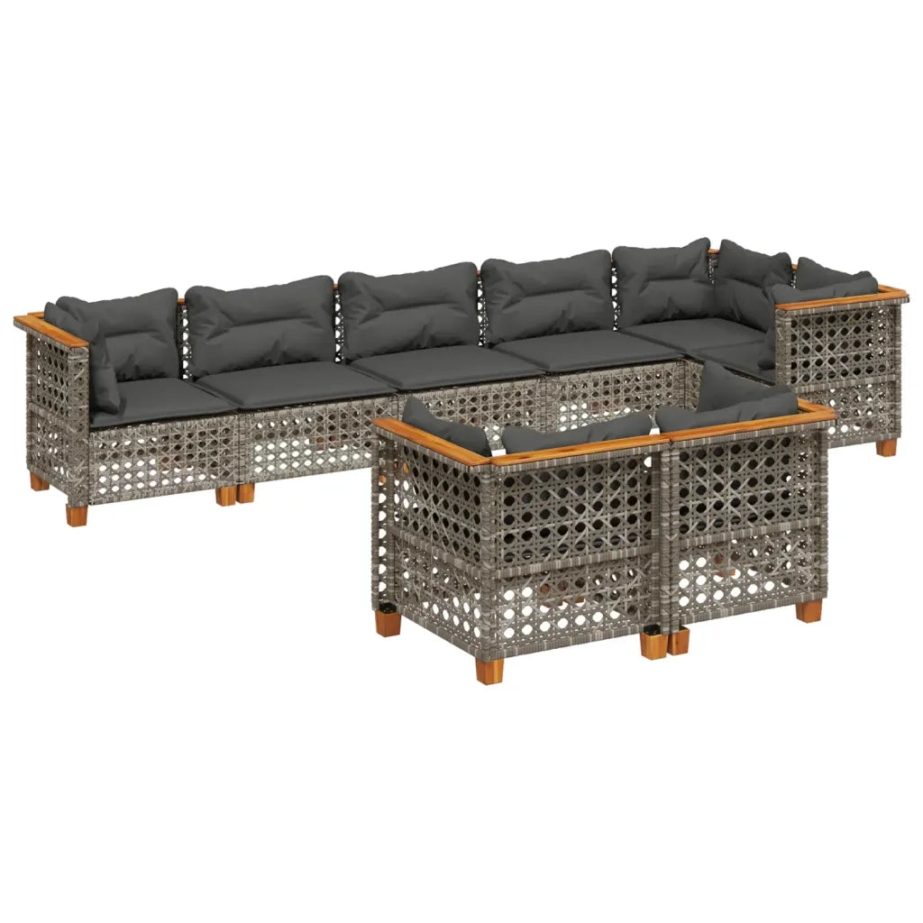 Set Divano da Giardino 8 pz con Cuscini Grigio in Polyrattan