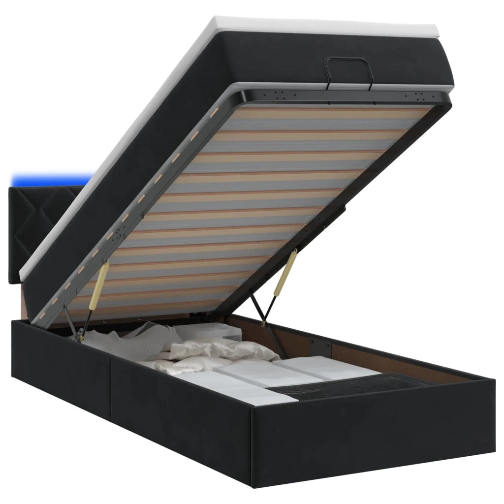 Letto Ottomano con Materasso e LED Nero 90 x 190 cm Velluto 3457181