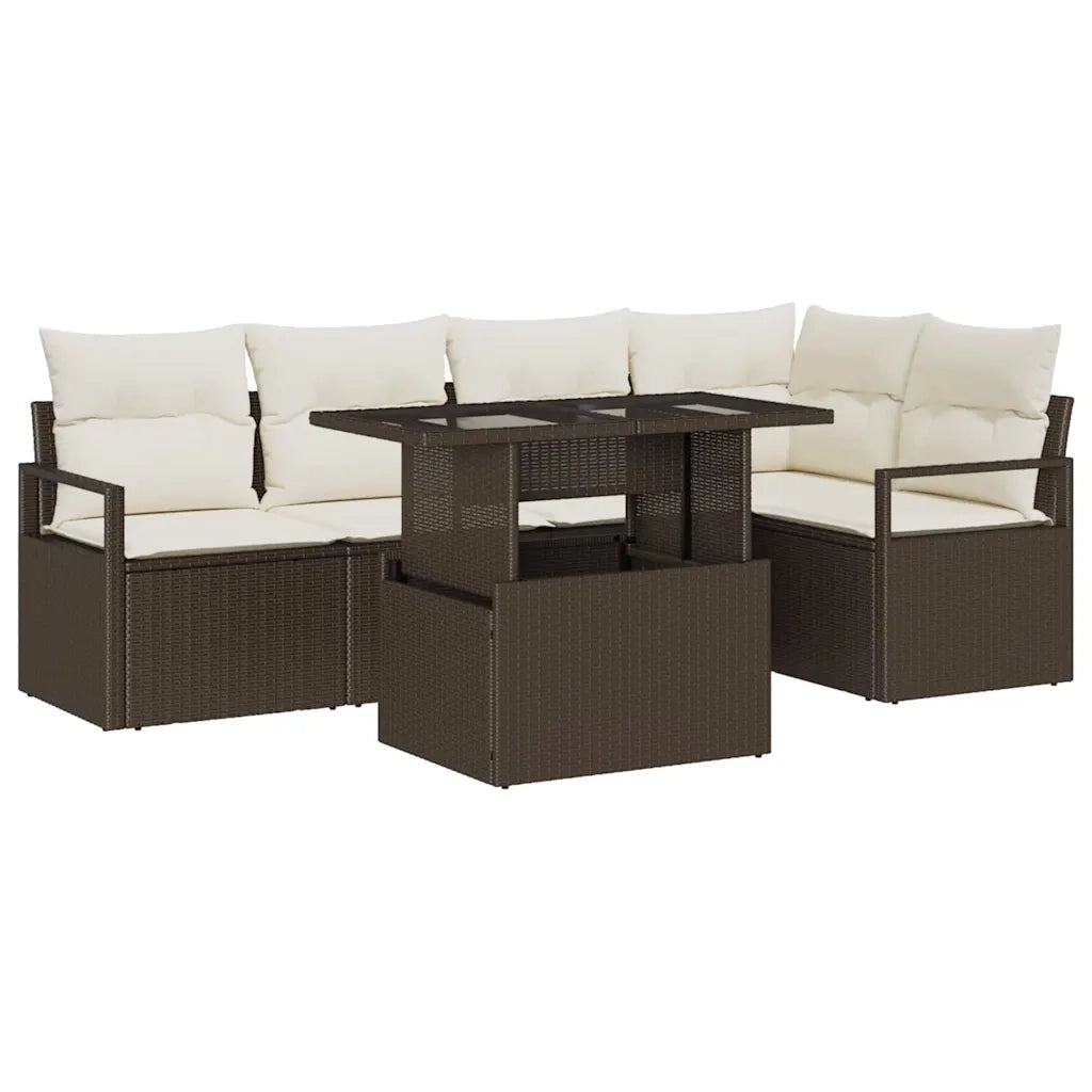 Set Divano da Giardino 6 pcs Marrone e crema polyrattan