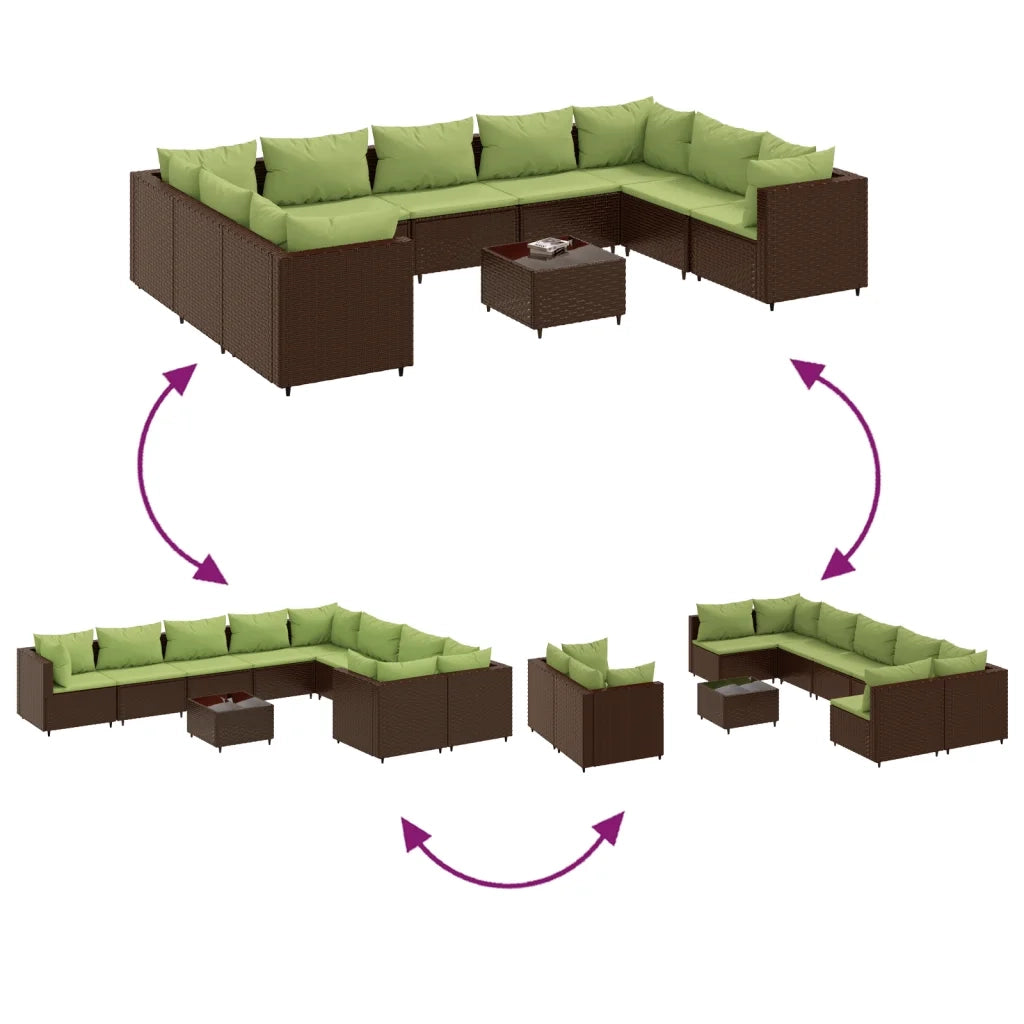 Set Divani da Giardino 10 pz con Cuscini in Polyrattan Marrone