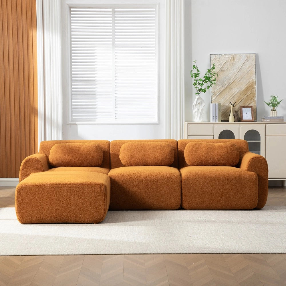 Divano Modulare in Tessuto Chenille ¨C MINIMAL ¨C Caramel, Morbido, Antimacchia