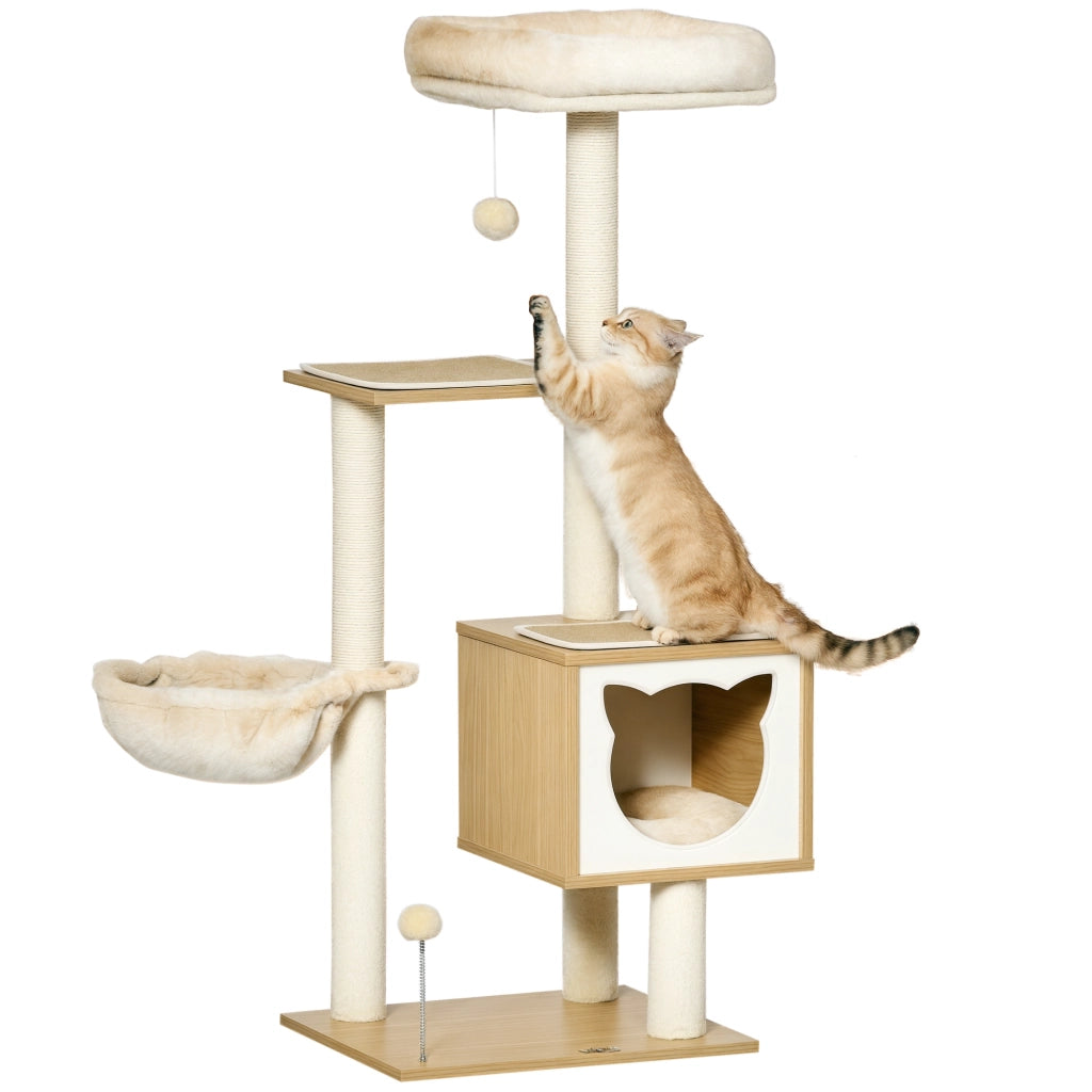 Albero tiragraffi per gatti con amaca e cuscini ¨C Minimal ¨C 126 cm naturale beige