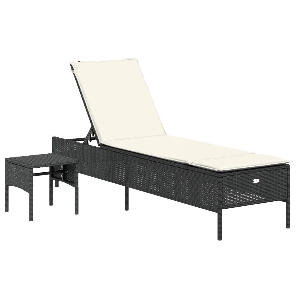 Lettino Prendisole con Tavolo e Cuscino Nero in Polyrattan 4002728