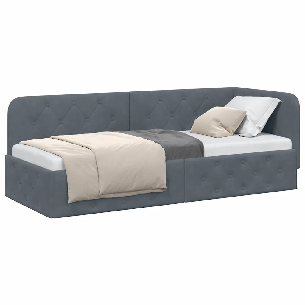 Cornice del letto ad angolo Grigio scuro 80 x 200 cm Velluto