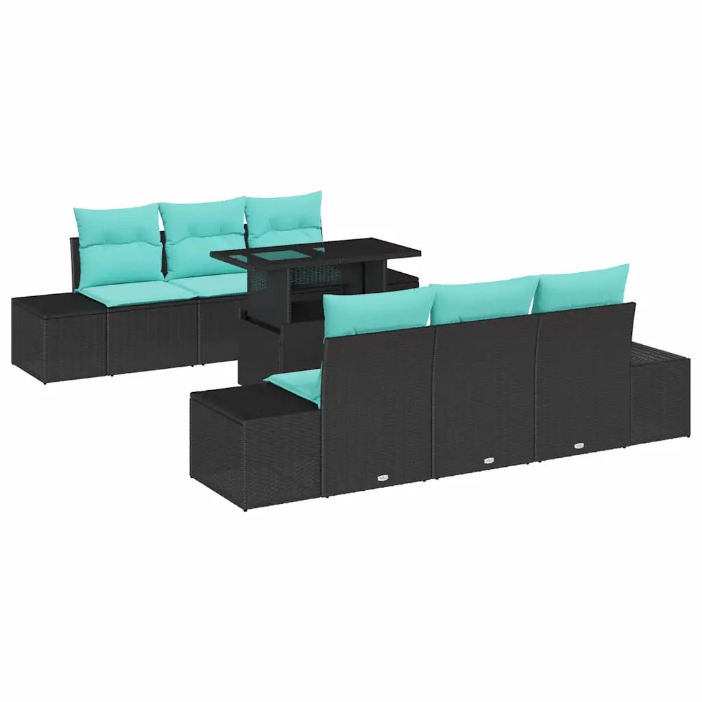 Set Divano da Giardino 7 pz 6-Numero di posti Nero e Turchese 3357849