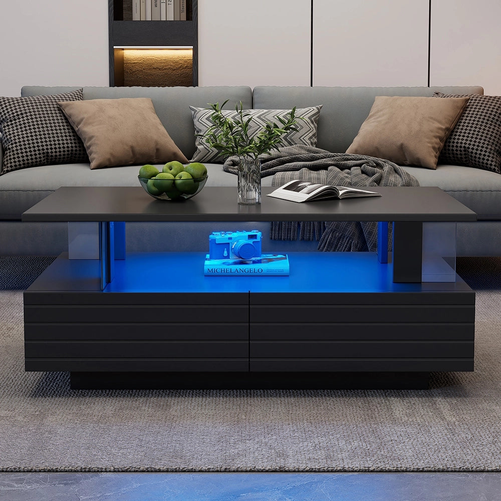 Tavolino-Xylo-Nero LED Bluetooth doppio strato