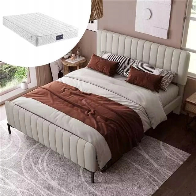 Letto imbottito con materasso - Xylo - 140x200 - Grigio-marrone