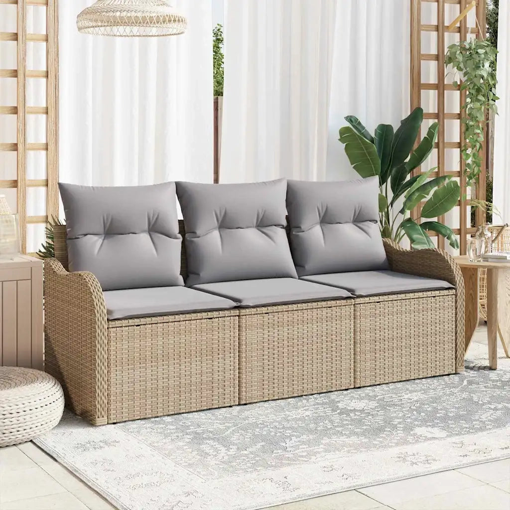 Set Divano da Giardino con cuscino 3 pcs Beige polyrattan 3345560