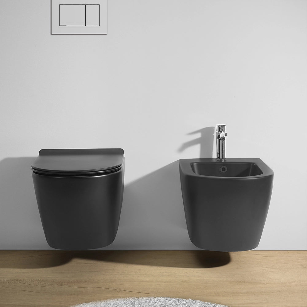 Wc sospeso rimless in ceramica nero opaco Tokyo