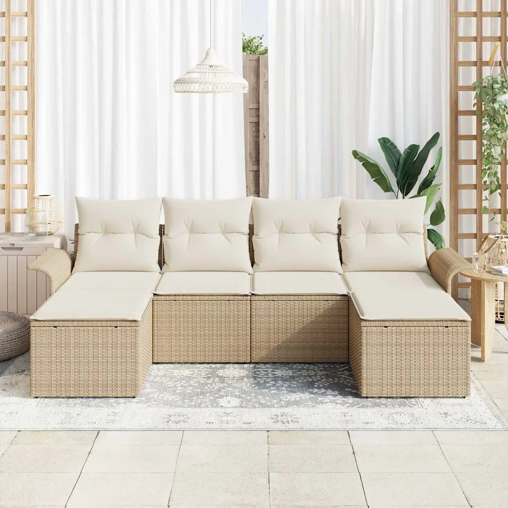 Set Divano da Giardino con archiviazione 6 pcs Beige polyrattan
