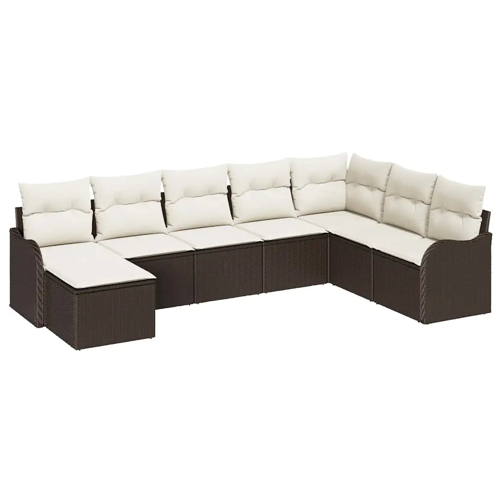 Set Divano da Giardino con cuscino 8 pcs Marrone Poly Rattan
