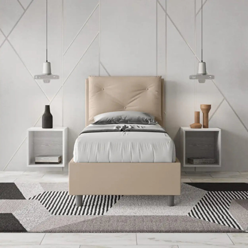 Letto singolo senza rete imbottito 80x210 similpelle tortora Appia