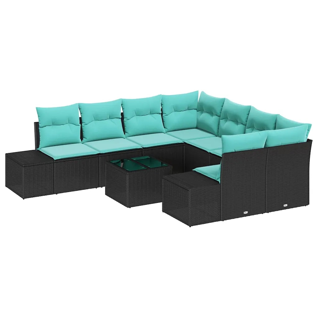 Set Divano da Giardino 9 pz Nero polyrattan 3347006