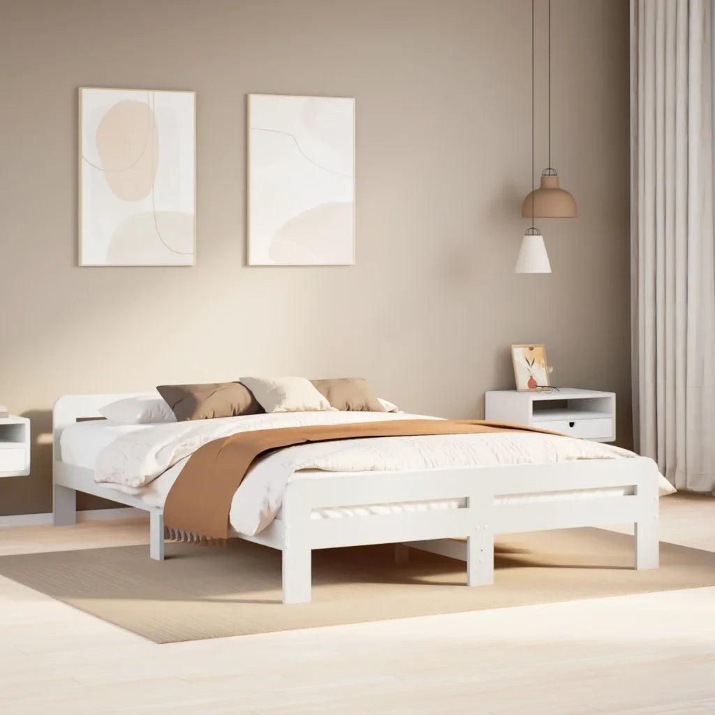 Letto senza Materasso-Struttura Letto Bianco 150x200 cm Legno Massello di Pino 527133
