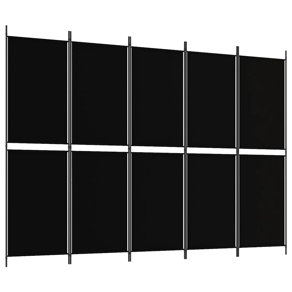 Divisorio Ambienti | Divider per stanze | Paravento a 5 Pannelli Nero 250x180 cm in Tessuto