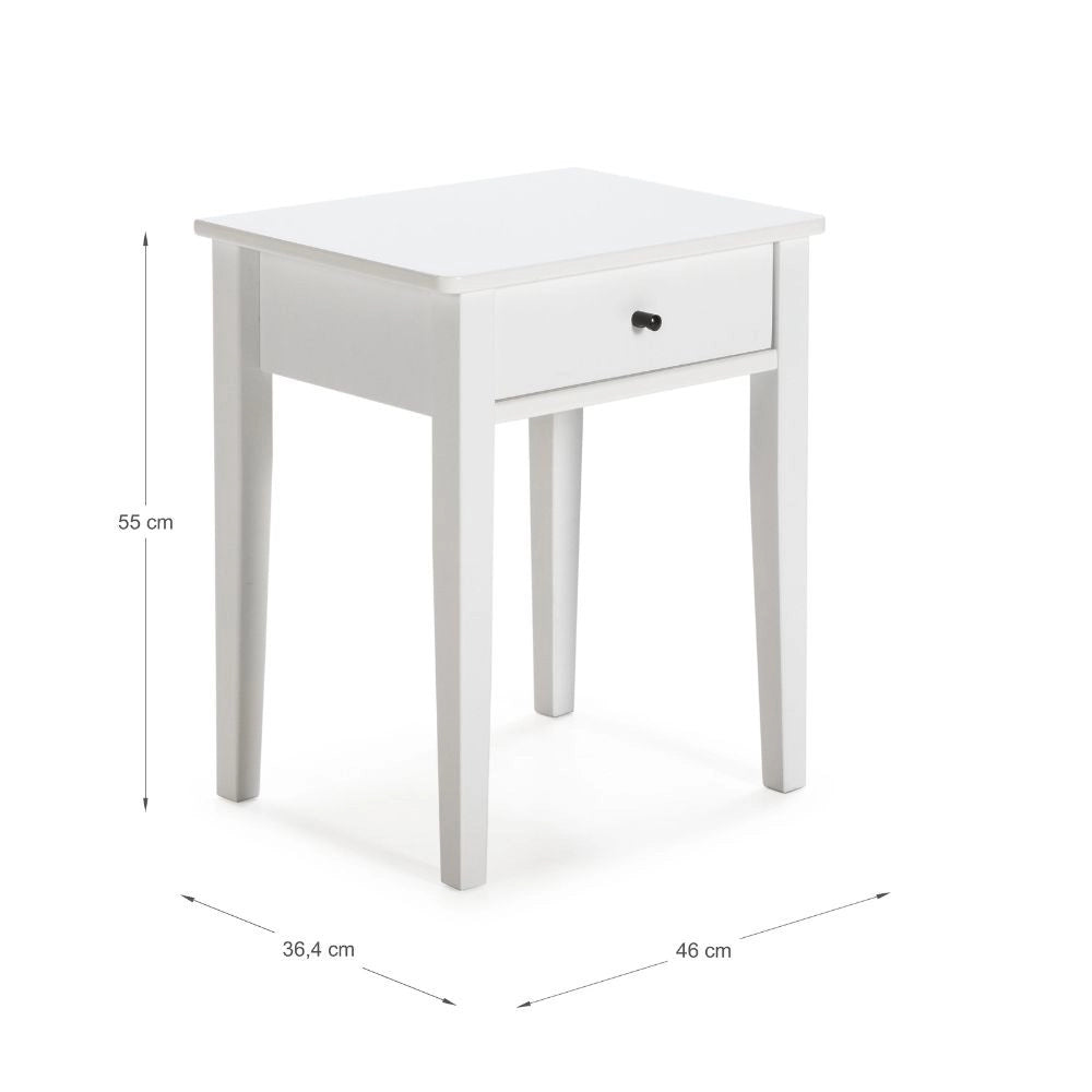 Comodino Bart in legno massiccio bianco e cassetto – Eleganza e funzionalità quotidiana