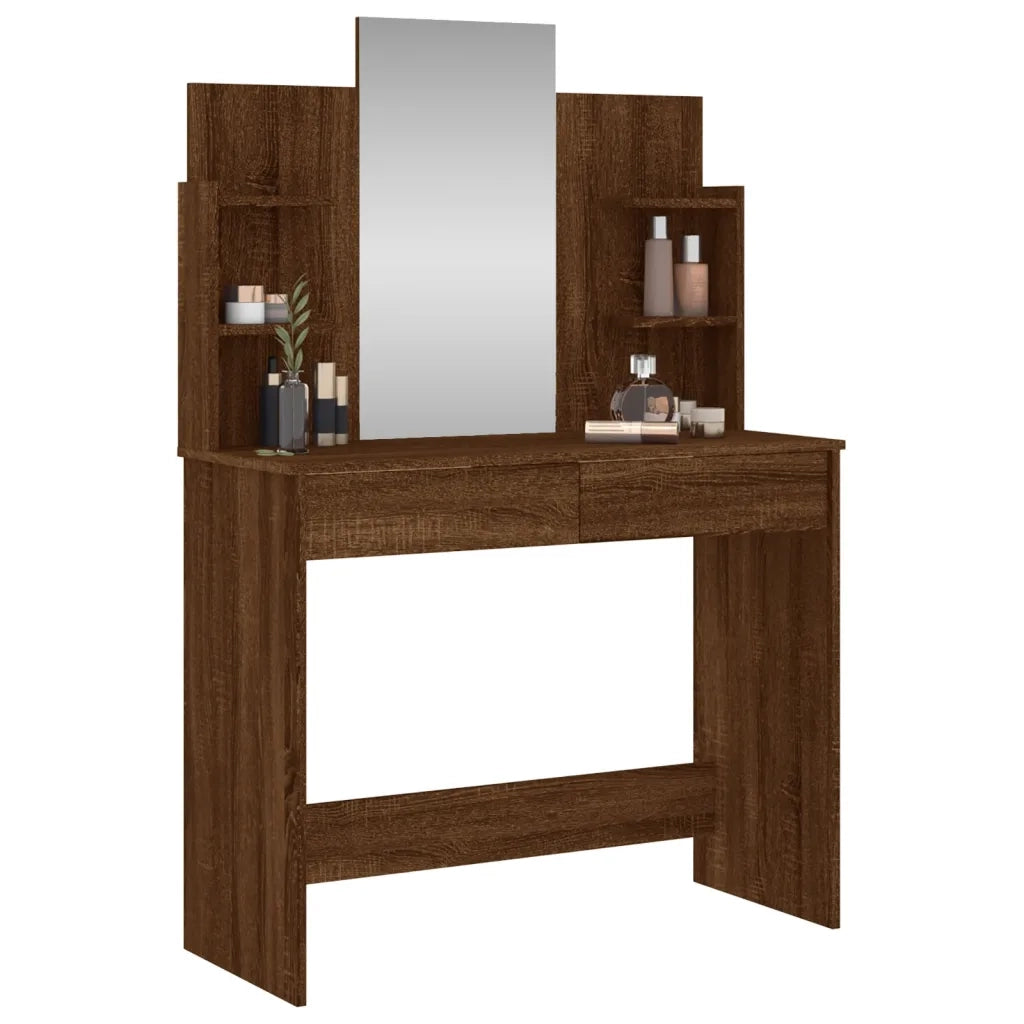 Toeletta con Specchio-Tavolo da Vanit¨¤ Rovere Marrone 96x39x142 cm