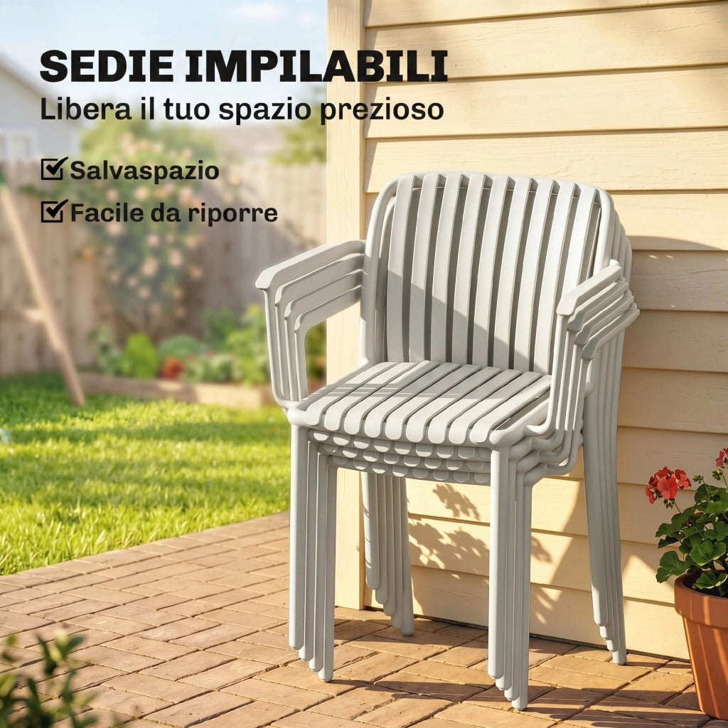 Sedie da Giardino Impilabili con Braccioli ¨C Minimal ¨C Plastica, Grigio, Set 4 Pezzi