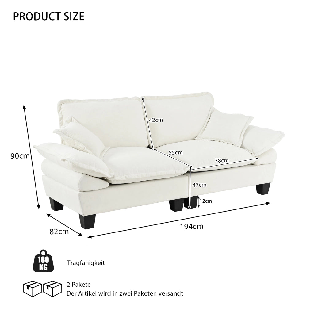 Divano a 2 posti con braccioli curvi in chenille beige 194 × 82 × 90 cm