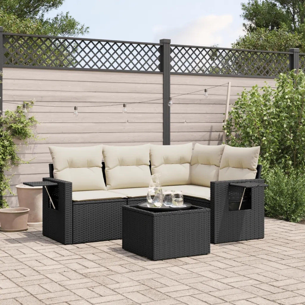 Set Divani da Giardino 5 pz con Cuscini in Polyrattan Nero 3252453