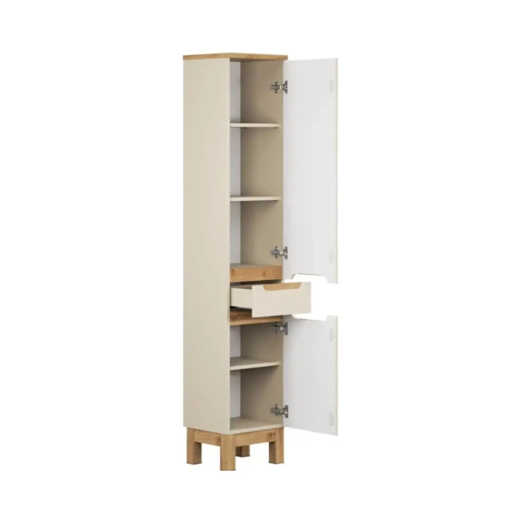 Colonna da bagno ERMANO - 2 porte e 1 cassetto - colori cachemire e quercia