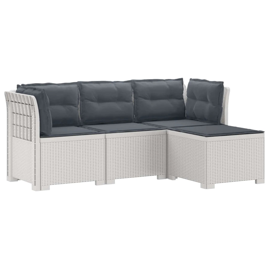 Divano da giardino 4 posti con cuscini aspetto rattan PP Bianco 3443953