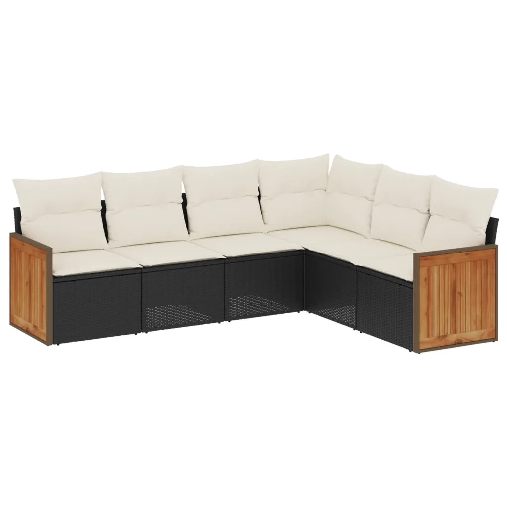 Set Divano da Giardino 6 pz con Cuscini Nero in Polyrattan 3227680