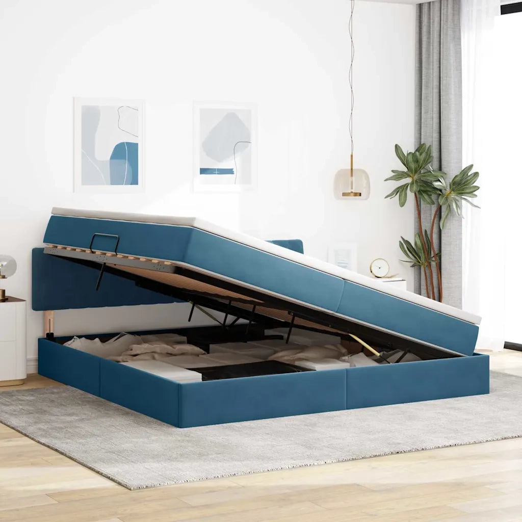 Letto con Contenitore Blu Scuro 200 x 200 cm Velluto 3370843