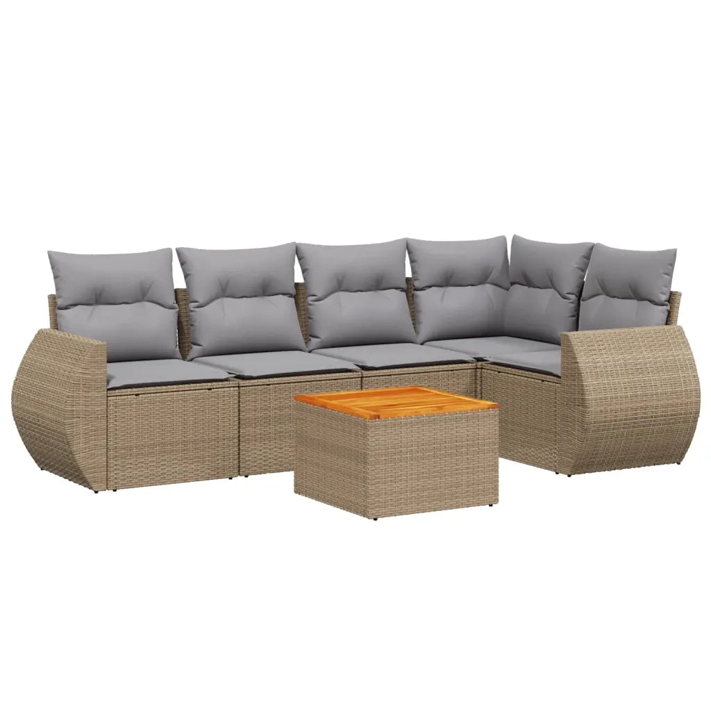 Set Divano da Giardino 6 pz con Cuscini Beige in Polyrattan