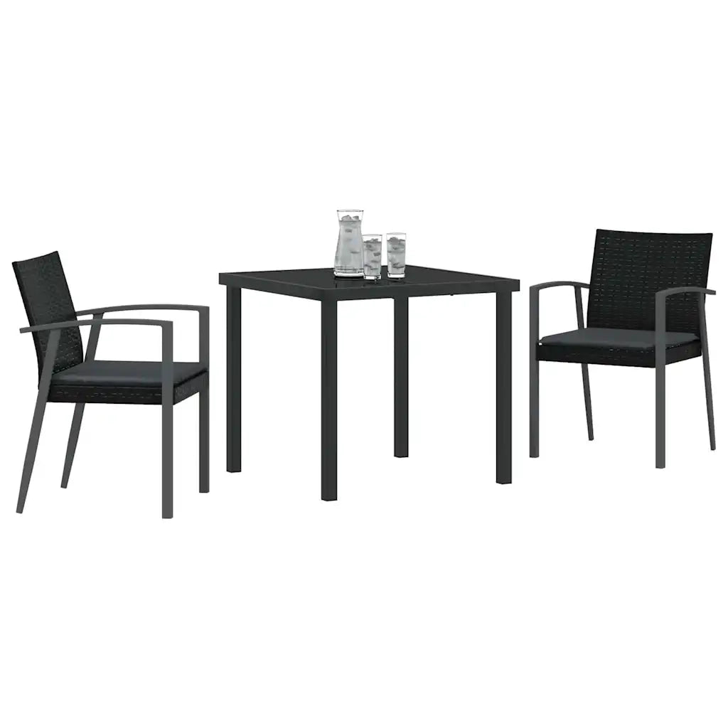 Set da Pranzo per Giardino 3 pcs Nero e Grigio Rattan in PE