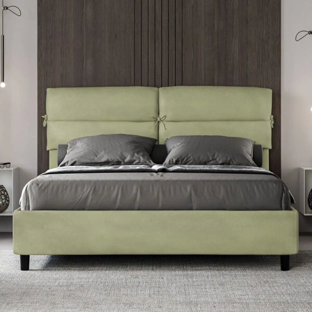 Letto matrimoniale contenitore imbottito 160x200 microfibra tè verde Nandy