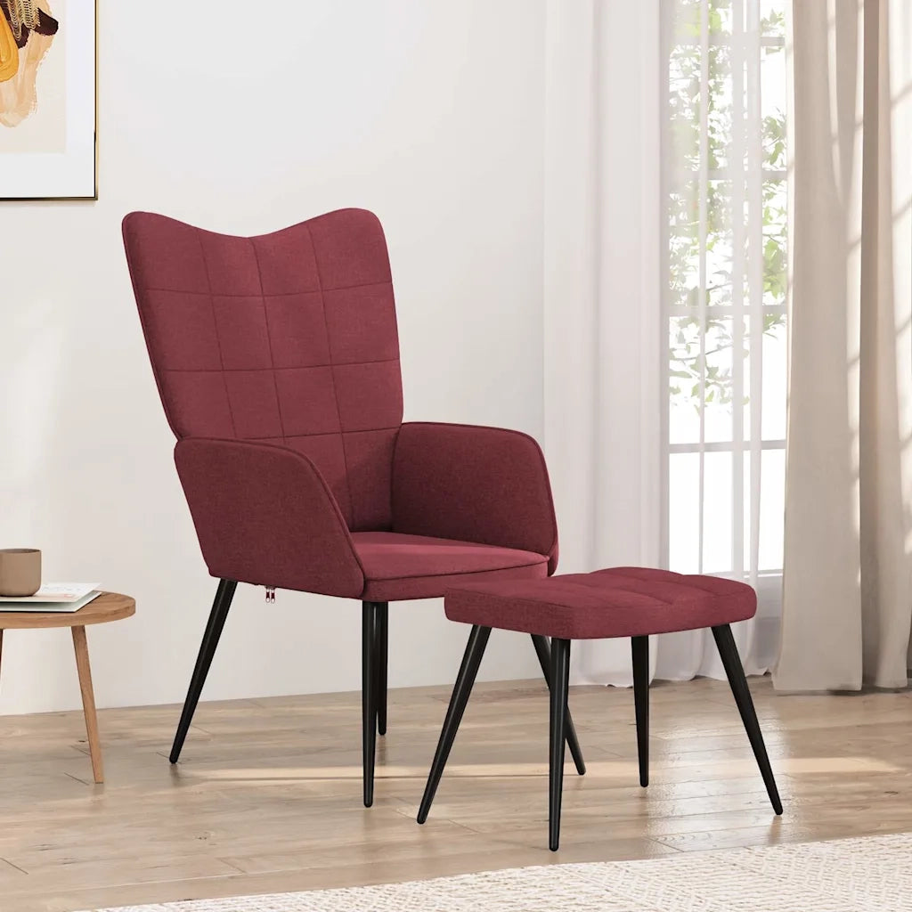 Sedia Relax con Sgabello Rosso Vino in Tessuto 327960