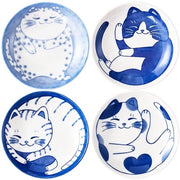 Set di piatti per gatto da 4 pezzi - Piatti da cibo in ceramica - Piatti per condire con soia giapponese - Piatti mini da 10 cm - Disegno unico per gatti - Set multifunzionale di piatti