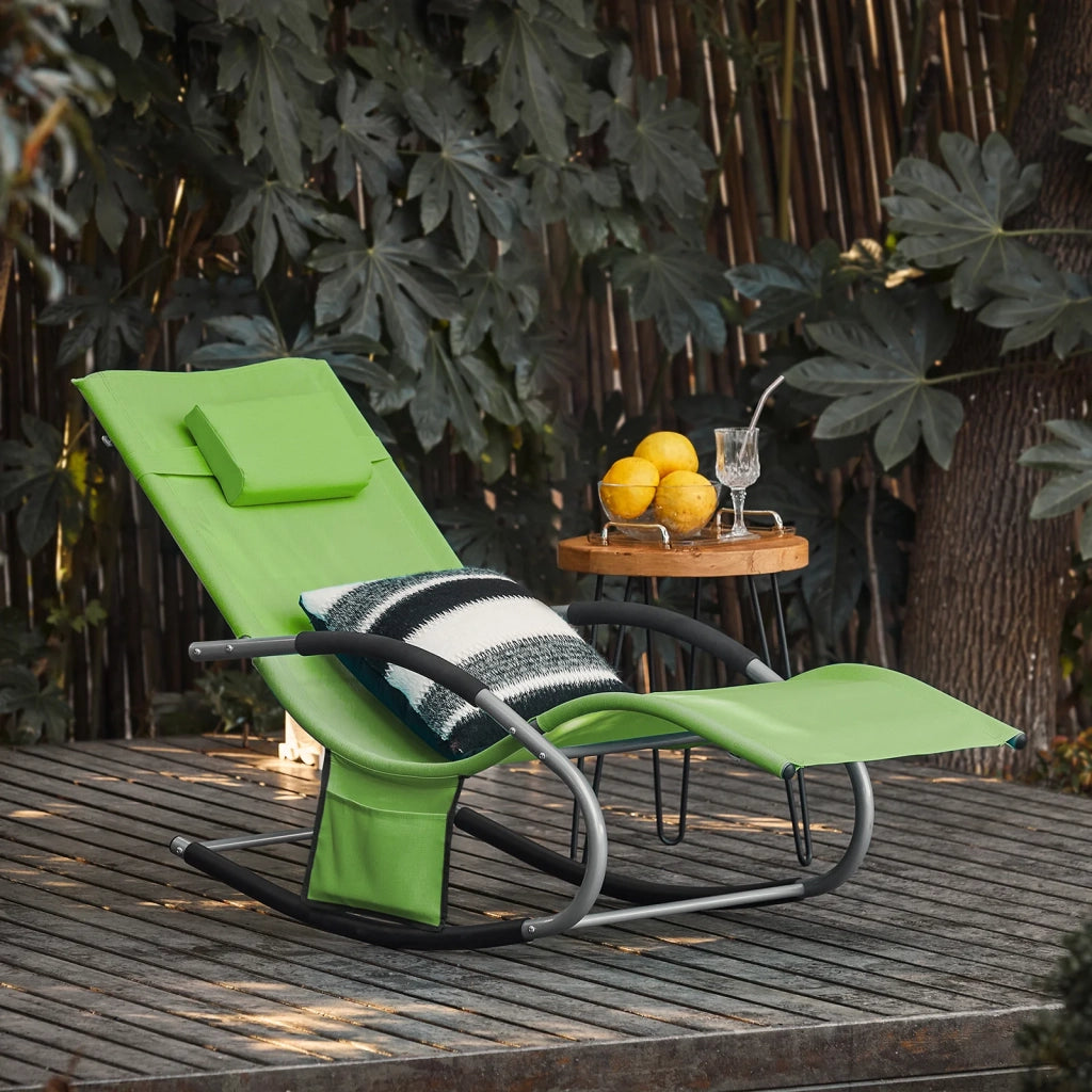 2 x Sedie a Dondolo da Giardino poltrone Esterno con Cuscino e Tasca Laterale Verde OGS28-GRx2