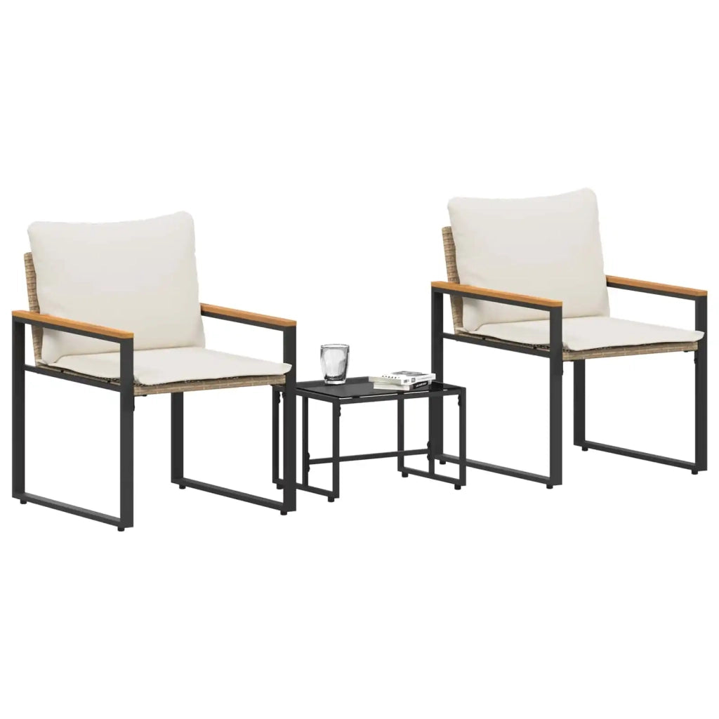 Set di Mobili con cuscino 3 pcs Beige e Bianco Crema Rattan 42026948