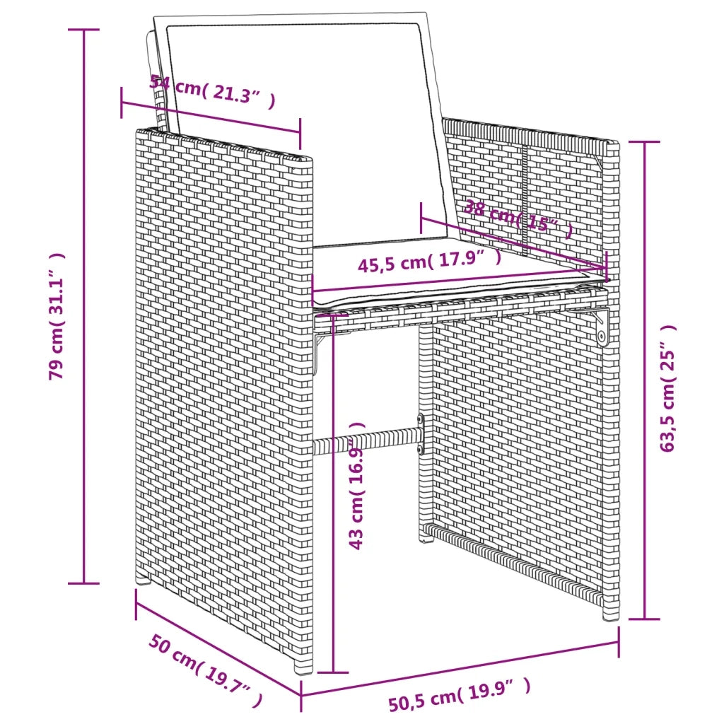 Set da Pranzo da Giardino 9 pz con Cuscini Nero in Polyrattan 3277865