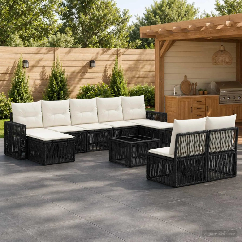 Set Divano da Giardino 10 pz Nero e Bianco Crema polyrattan 3435241