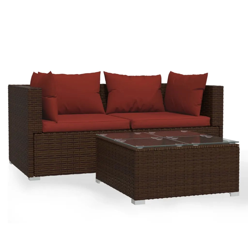 Set Divano da Giardino 3 pz con Cuscini in Polyrattan Marrone 317543