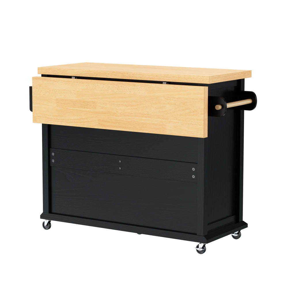 Isola Cucina Mobile con Tavolo Allungabile e Cassetti ¨C MINIMAL ¨C Nero