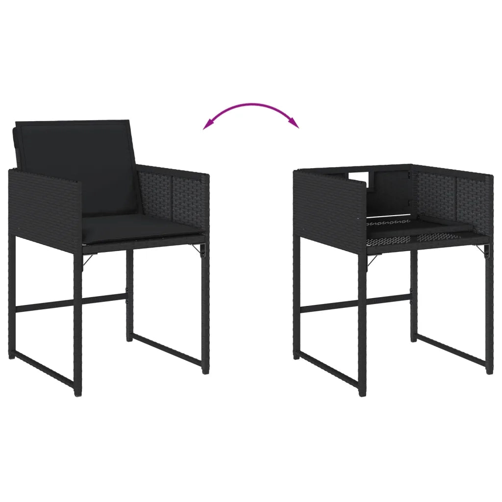 Set da Pranzo da Giardino 7 pz Nero con Cuscini in Polyrattan 3278034