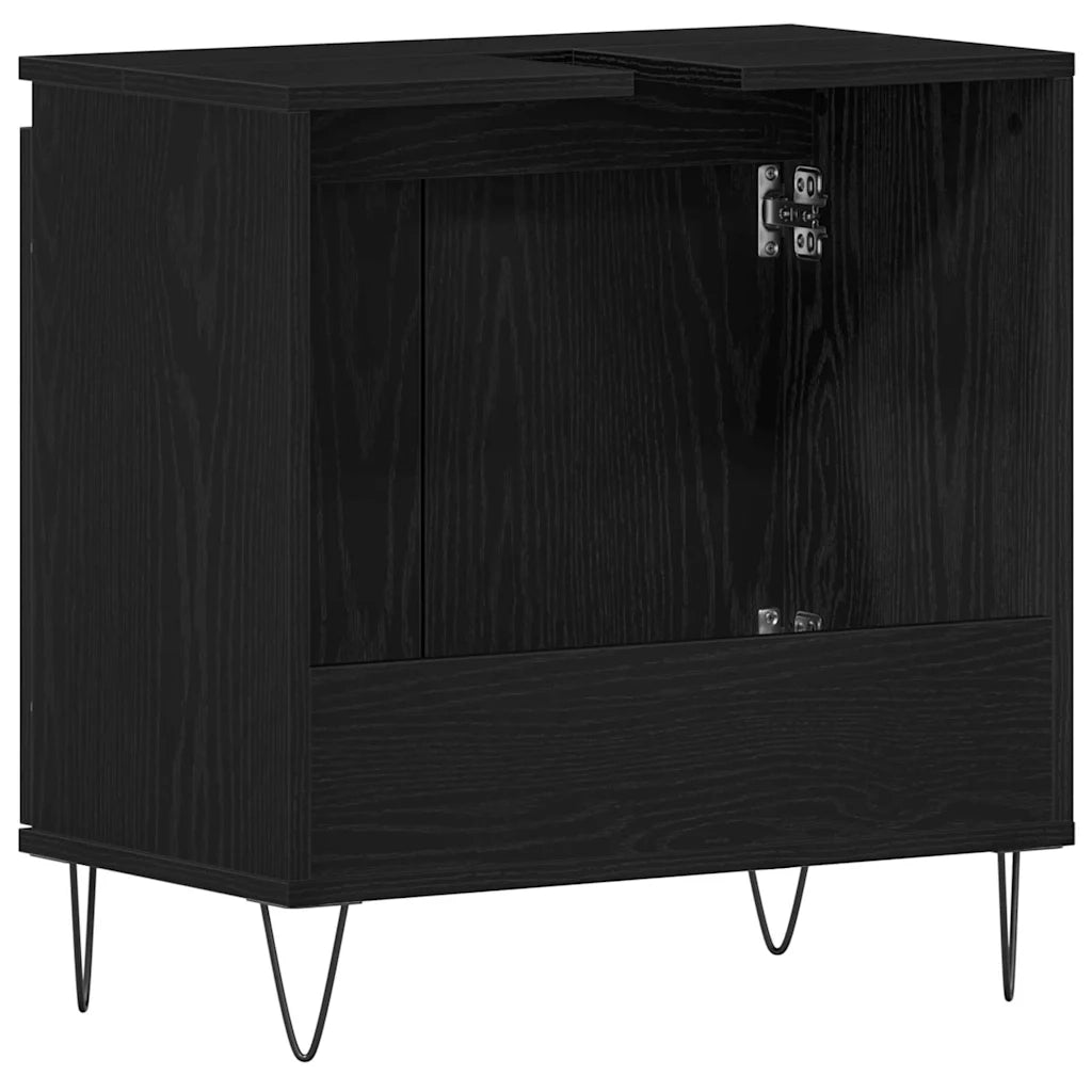 Armadio per Lavabo da Bagno-Armadietto da bagno-Mobiletto da bagno Rovere Nero 58 x 33 x 60 cm 653975