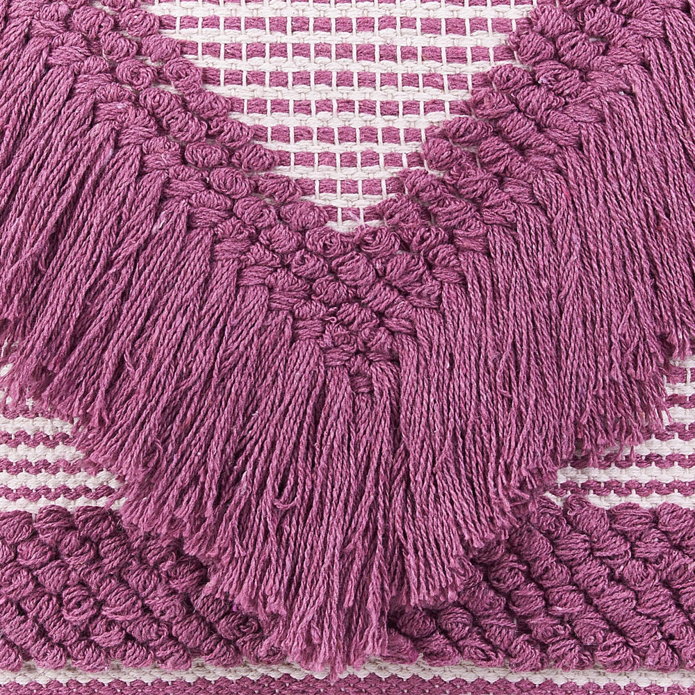 Pouf in cotone rosa con nappe e strisce decorative Boho Rustic