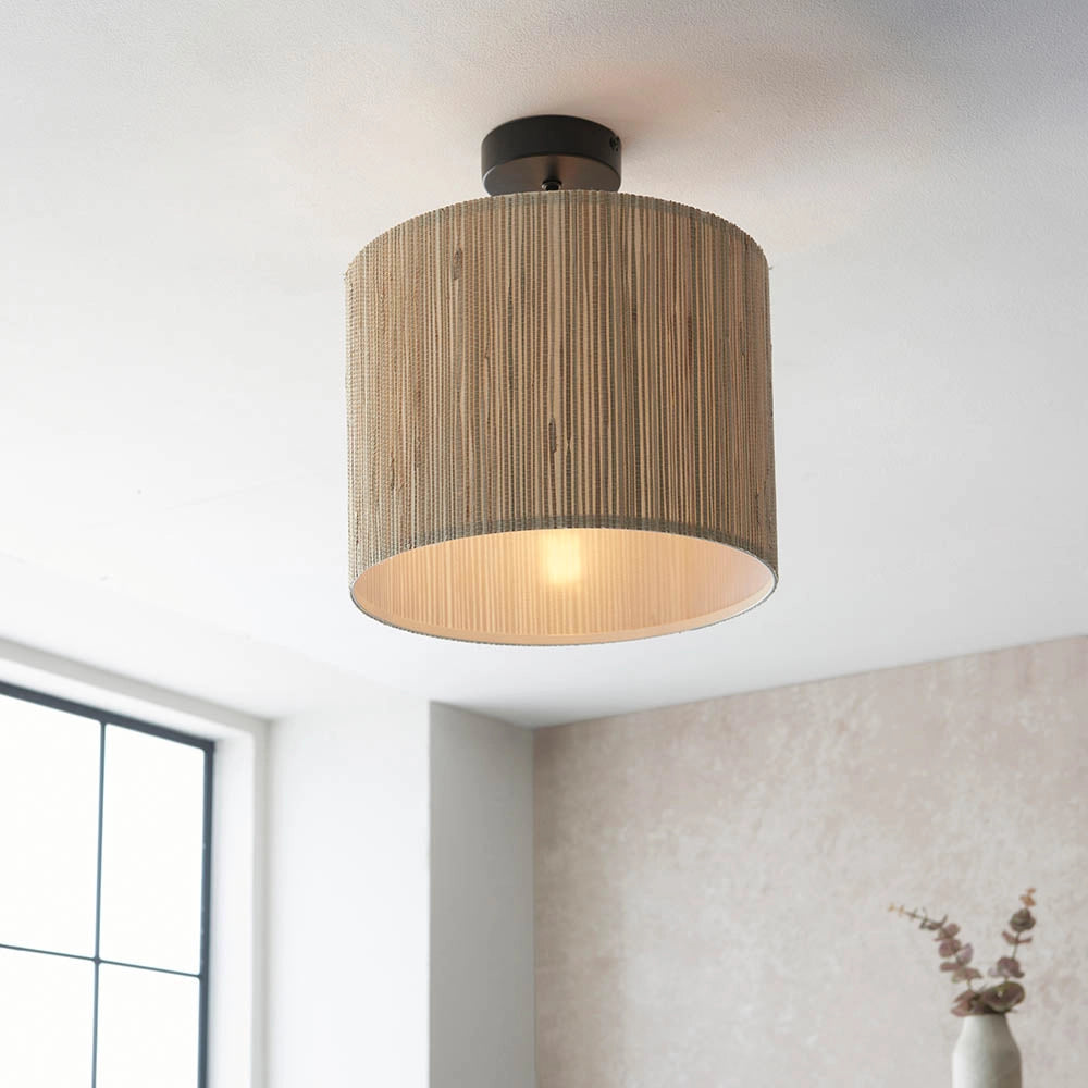 Plafoniera rotonda nordica erba marina beige E27 Endon
